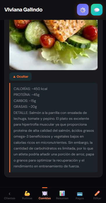Comida del atleta con análisis