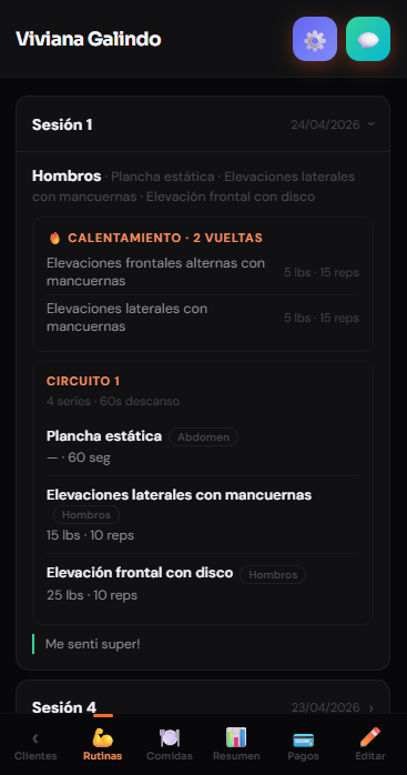 Histórico de sesiones