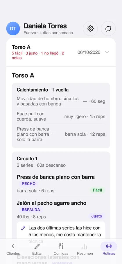 Historial de la atleta con sus marcas y notas